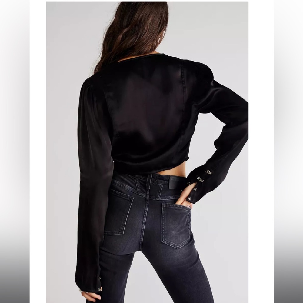 Free People Olivia Blouse Black Satin Size XS